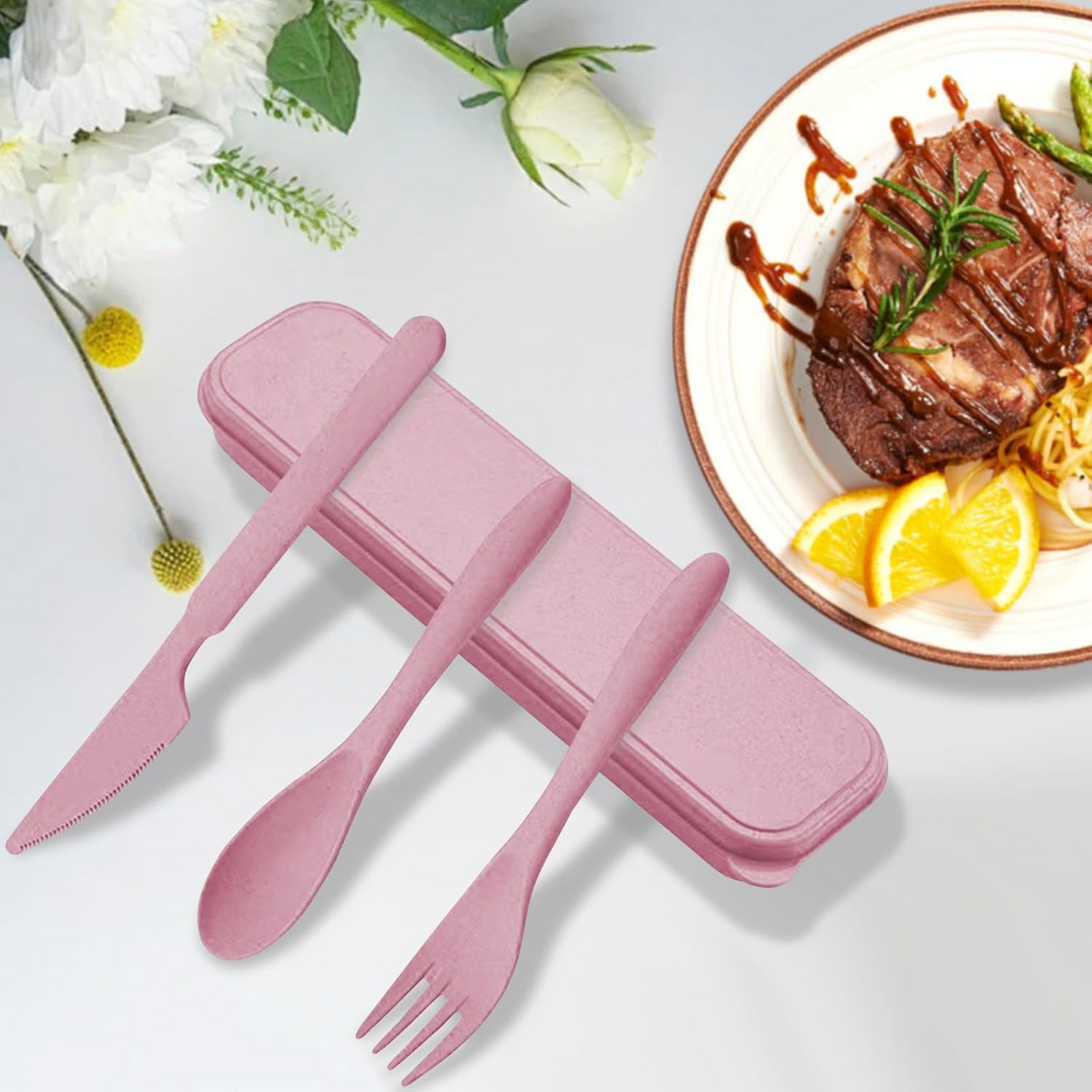 Vaisselle à emporter - StrawDinnerwareSet™ - Rose