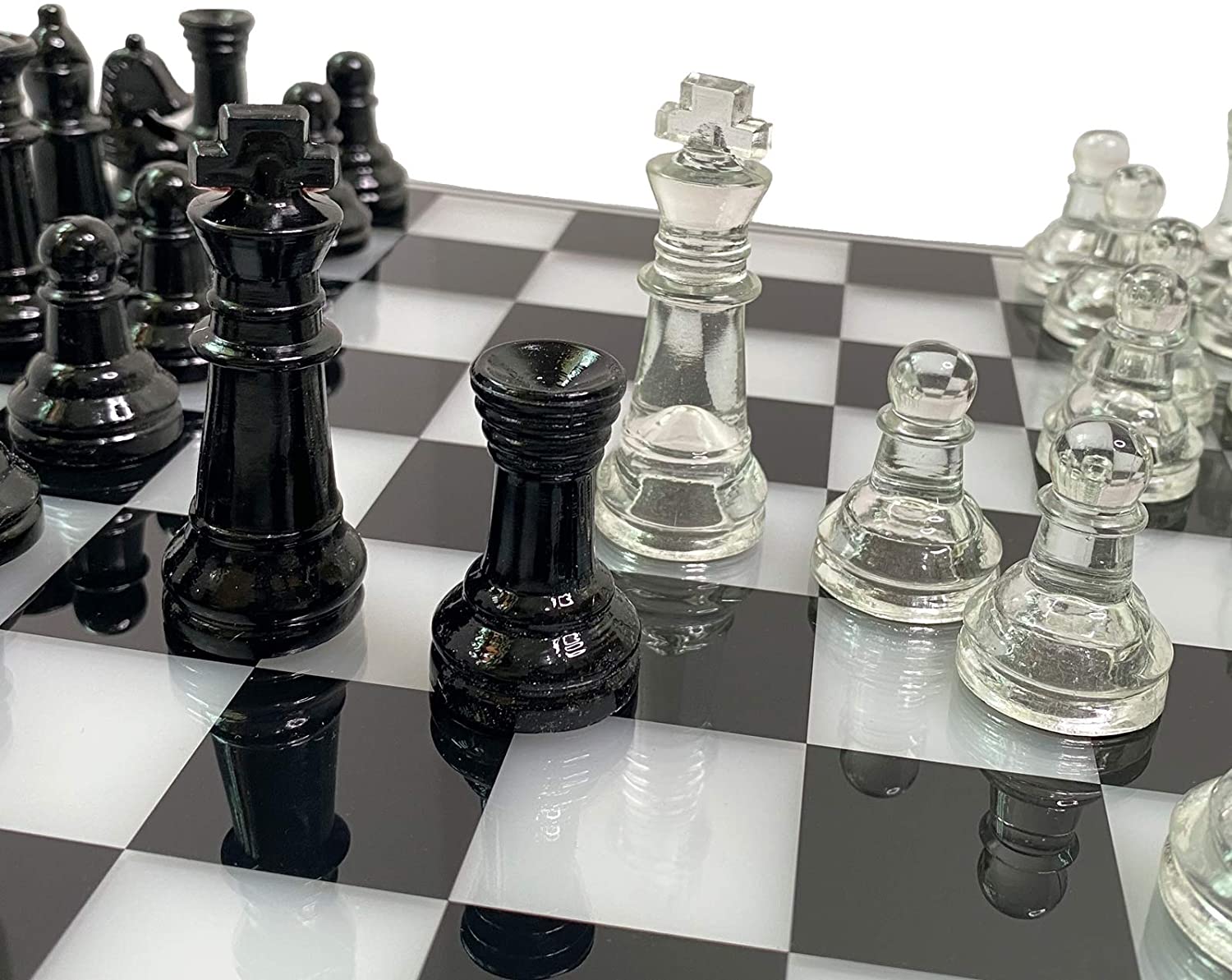 Jeu d Echecs et Echiquier en Verre noir et blanc Echecs